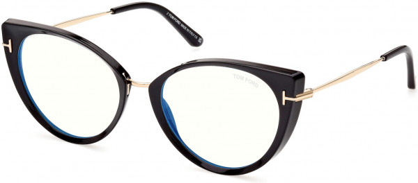 Tom Ford FT5815-B Eyeglasses, 001 - Shiny Black, Rose Gold, 
