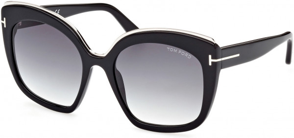 Tom Ford FT0944 Chantalle Sunglasses, 01B - Shiny Black W. Palladium Details / Gradient Smoke Lenses