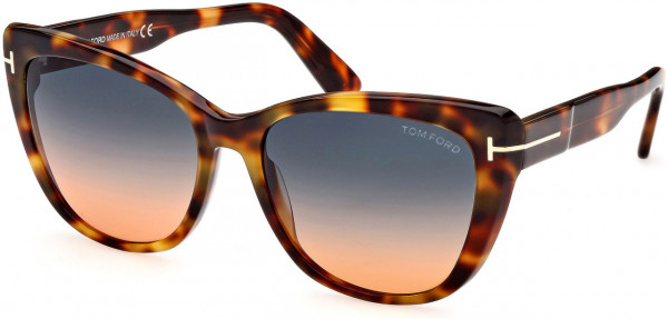 Tom Ford FT0937 NORA Sunglasses, 53W - Shiny Medium Blonde Havana/ Gradient Blue To Amber Lenses