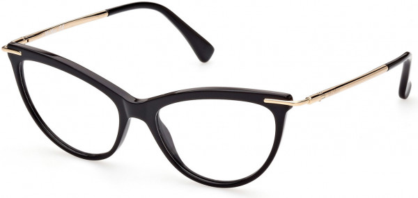 Max Mara MM5049 Eyeglasses, 001 - Shiny Black, Shiny Pale Gold