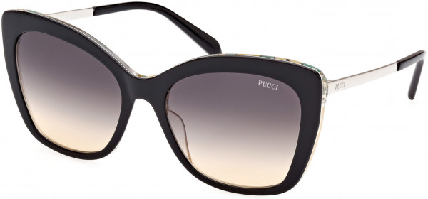 Emilio Pucci EP0190 Sunglasses, 01B - Shiny Bilayer Black & Turquoise Pucci Print, Pale Gold/ Gradient Smoke