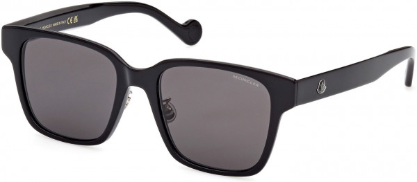 Moncler ML0235-K Sunglasses, 01A - Shiny Black / Smoke Lenses