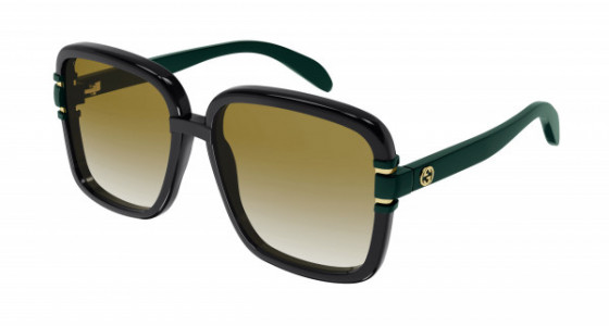 Gucci GG1066S Sunglasses, 003 - BLACK with GREEN temples and BROWN lenses
