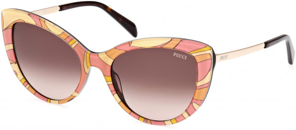 Emilio Pucci EP0191 Sunglasses, 74F - Shiny Bilayer Pink Pucci Print & Black, Rose Gold/ Gradient Brown