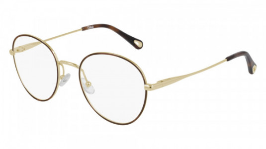 Chloé CH0021O Eyeglasses, 007 - HAVANA with GOLD temples and TRANSPARENT lenses