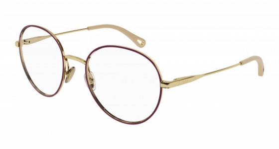 Chloé CH0021O Eyeglasses, 010 - BURGUNDY with GOLD temples and TRANSPARENT lenses