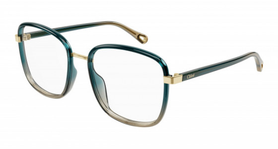 Chloé CH0034O Eyeglasses, 010 - GREEN with BLUE temples and TRANSPARENT lenses