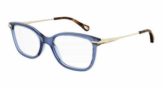 Chloé CH0059OA Eyeglasses, 004 - BLUE with GOLD temples and TRANSPARENT lenses