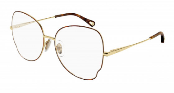 Chloé CH0098O Eyeglasses, 008 - HAVANA with GOLD temples and TRANSPARENT lenses