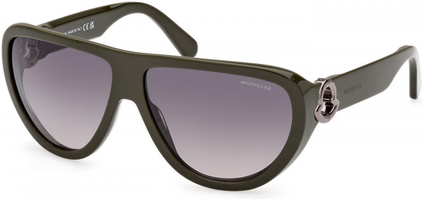 Moncler ML0246 Anodize Sunglasses, 96P - Military Green, Shiny Dark Ruthenium Logo / Grad. Green & Gray Lenses