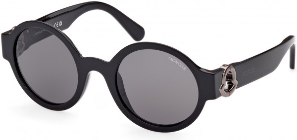 Moncler ML0243 Atriom Sunglasses, 01A - Shiny Blac, Shiny Gunmetal Logo / Smoke Lenses