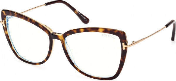 Tom Ford FT5882-B Eyeglasses, 056 - Havana/Monocolor / Shiny Pale Gold