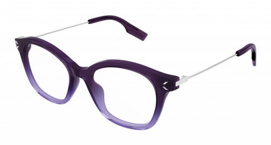 McQ MQ0391O Eyeglasses, 004 - VIOLET with SILVER temples and TRANSPARENT lenses