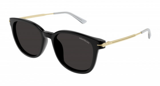 Montblanc MB0304SA Sunglasses, 001 - BLACK with GOLD temples and GREY lenses