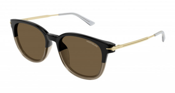 Montblanc MB0304SA Sunglasses, 003 - BLACK with GOLD temples and BROWN lenses