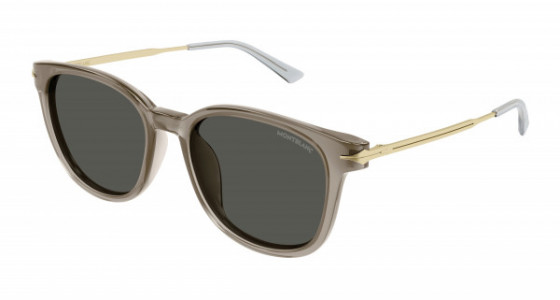 Montblanc MB0304SA Sunglasses, 004 - BROWN with GOLD temples and GREY lenses