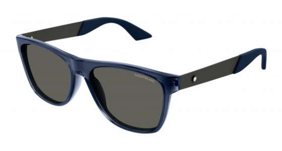 Montblanc MB0298S Sunglasses, 002 - BLUE with GUNMETAL temples and GREY lenses