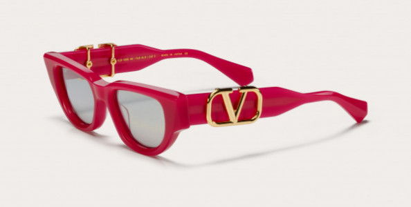 Valentino V - DUE Sunglasses, Fucsia - White Gold w/ Medium Grey - Silver Flash Mirror - AR