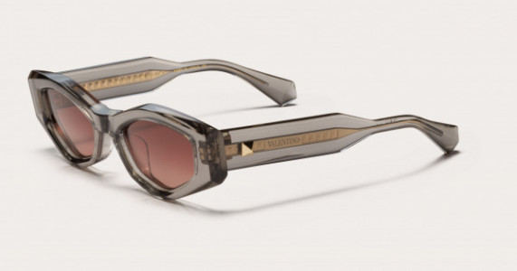 Valentino V - TRE Sunglasses, Translucent Grey - White Gold  w/ Dark Rose to Light Rose - AR