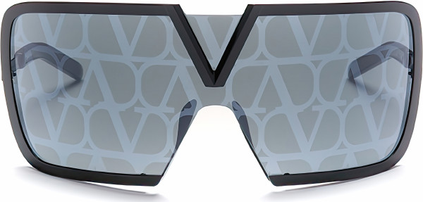 Valentino V - ROMASK Sunglasses, Black Iron - Black - w/Dark Grey - Black Flash Mirror Monogram Pattern - AR