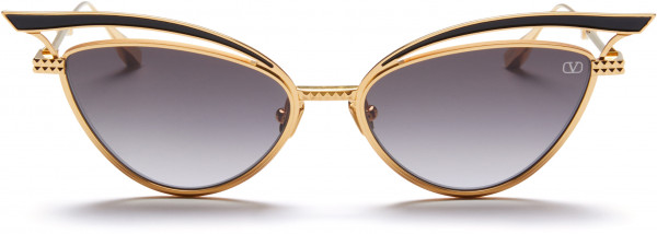 Valentino V - GLASSLINER Sunglasses, Yellow gold - Black Enamel w/ Dark Grey to Light Grey - AR