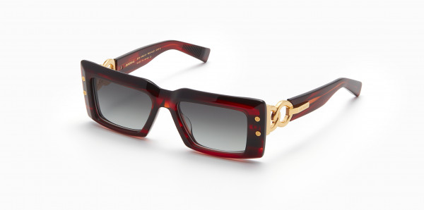 Balmain IMPERIAL Sunglasses, Red Swirl - Gold w/ Dark Grey to Light Grey - AR
