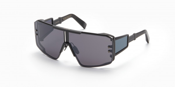 Balmain LE MASQUE Sunglasses, Matte Black - Black Crystal w/ Shield: Dark Grey - Black Flash Mirror - AR  Side Shield: Dark Grey - Black Flash Mirror - AR
