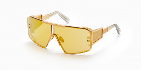 Balmain LE MASQUE Sunglasses, Gold - Crystal Grey with Gold Flakes w/ Shield: Amber - Gold Flash Mirror - AR  Side Shield: Amber - Gold Flash Mirror - AR