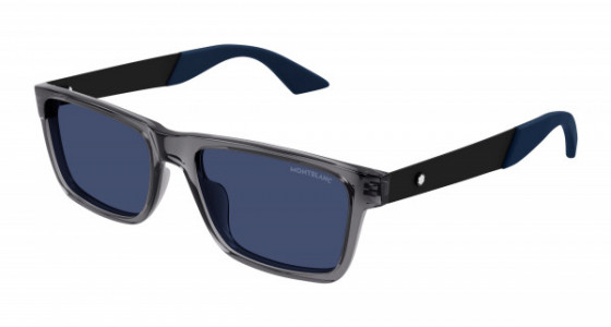 Montblanc MB0299S Sunglasses, 004 - GREY with BLACK temples and BLUE lenses
