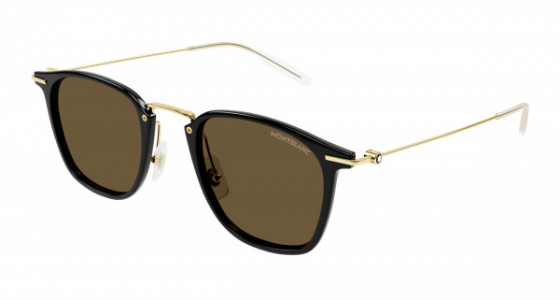Montblanc MB0295S Sunglasses, 001 - BLACK with GOLD temples and BROWN lenses