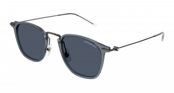 Montblanc MB0295S Sunglasses, 003 - GREY with GUNMETAL temples and BLUE lenses