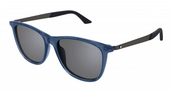 Montblanc MB0330S Sunglasses, 003 - BLUE with GUNMETAL temples and SILVER lenses