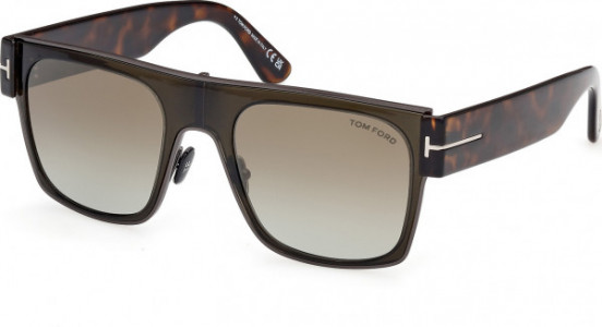 Tom Ford FT1073 EDWIN Sunglasses, 51G - Shiny Dark Green / Blonde Havana