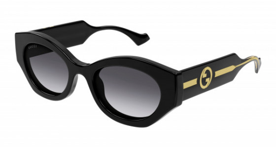 Gucci GG1553S Sunglasses, 001 - BLACK with CRYSTAL temples and GREY lenses