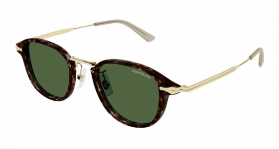 Montblanc MB0336S Sunglasses, 002 - HAVANA with GOLD temples and GREEN lenses