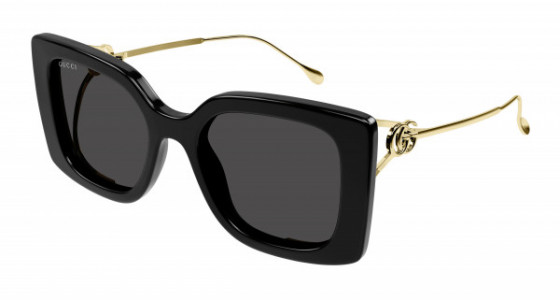 Gucci GG1567SA Sunglasses, 001 - BLACK with GOLD temples and GREY lenses