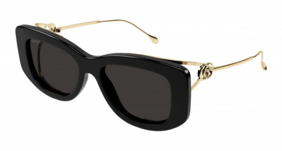 Gucci GG1566S Sunglasses, 001 - BLACK with GOLD temples and GREY lenses