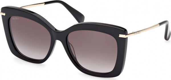 Max Mara MM0101 BETH1 Sunglasses, 01B - Shiny Black / Shiny Pale Gold