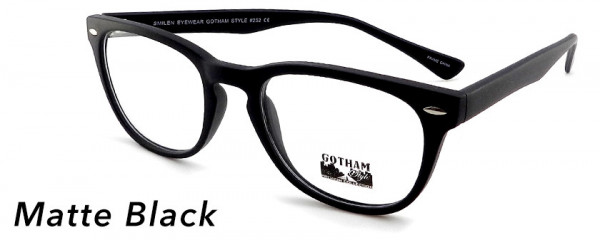 Smilen Eyewear Gotham Premium GothamStyle Matte 252* Eyeglasses, Matte Black