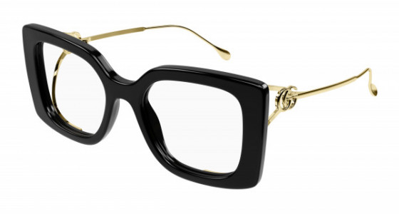 Gucci GG1567O Eyeglasses, 001 - BLACK with GOLD temples and TRANSPARENT lenses