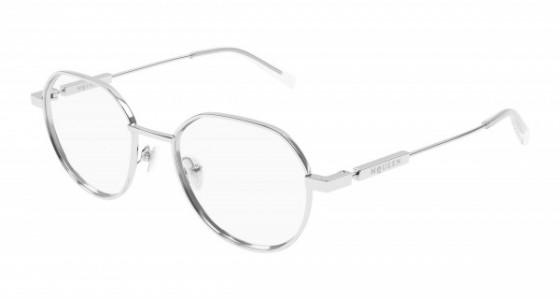 Alexander McQueen AM0479O Eyeglasses, 001 - SILVER with TRANSPARENT lenses