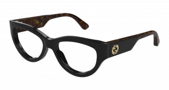 Gucci GG1665O Eyeglasses, 005 - BLACK with HAVANA temples and TRANSPARENT lenses