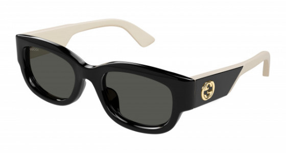 Gucci GG1667SK Sunglasses, 001 - BLACK with IVORY temples and GREY lenses