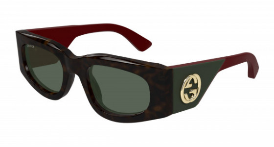 Gucci GG1664S Sunglasses, 002 - HAVANA with RED temples and GREEN lenses