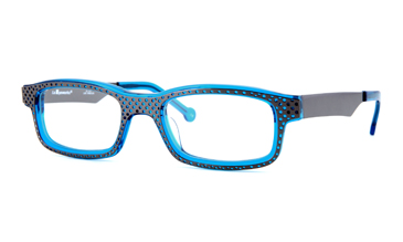 LA Eyeworks Imperioli Eyeglasses, 498190 Dark Gunmetal Shiny Perforated On Brite Blue