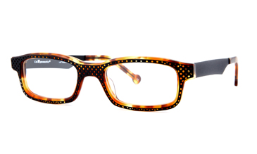 LA Eyeworks Imperioli Eyeglasses, 542105 Black Velvet Perforated On Butter Tortoise