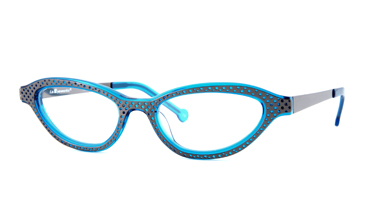 LA Eyeworks Quinn Eyeglasses, 498190 Dark Gunmetal Shiny Perforated On Brite Blue