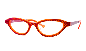 LA Eyeworks Quinn Eyeglasses, 519267 Fuchsia Perforated On Tang Orange