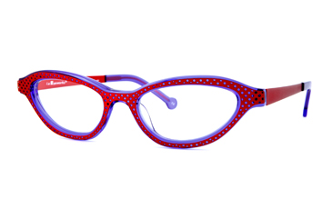 LA Eyeworks Quinn Eyeglasses, 835259 Red Velvet Perforated On Tangy Purple