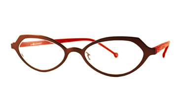 LA Eyeworks Kitkit Eyeglasses, 828M Dark Brown Matte W/red Wood Temples